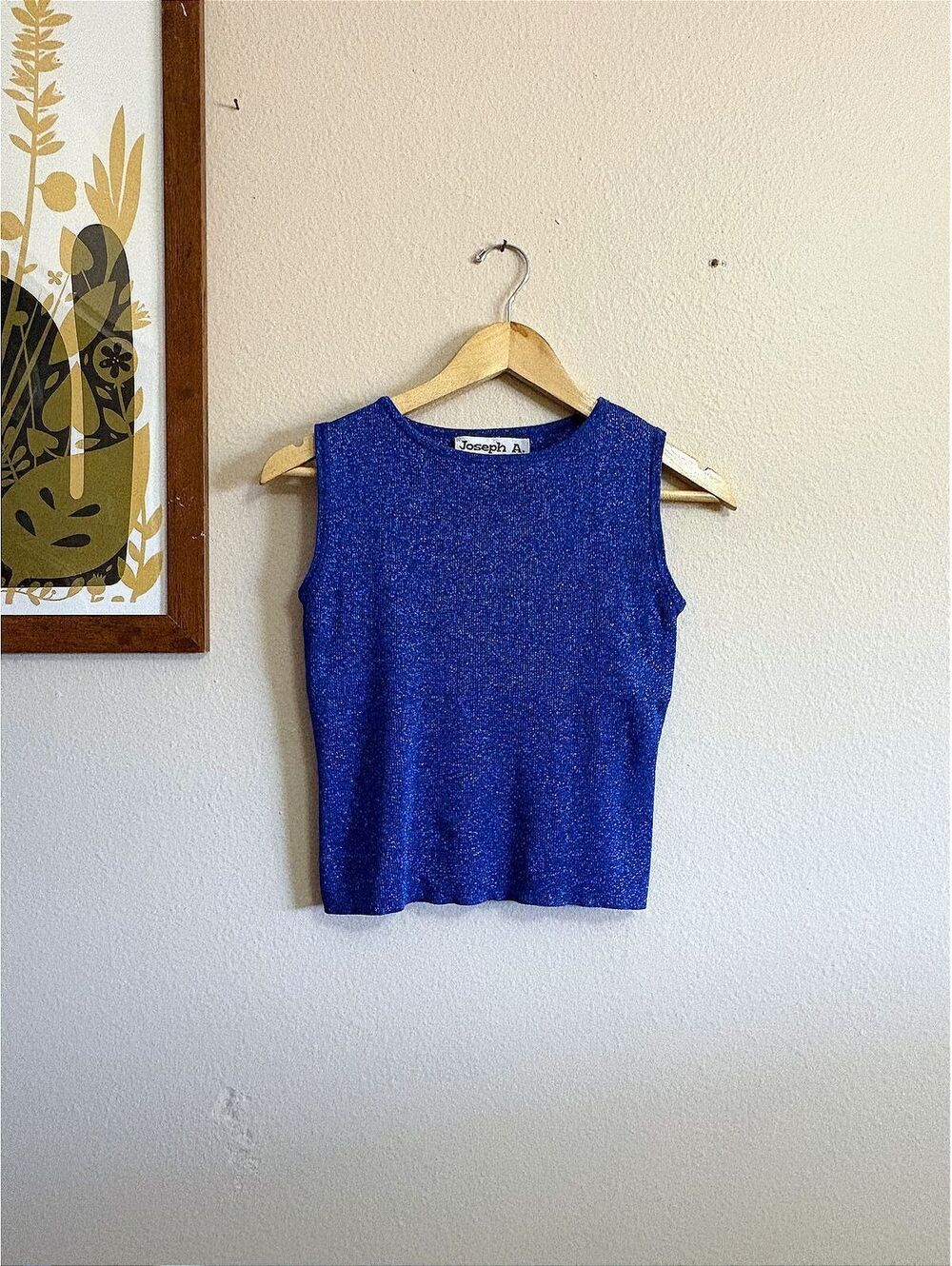 Royal Blue Silk Blend Shimmer Glitter Tank Top Small Vintage Whimsigoth Y2K